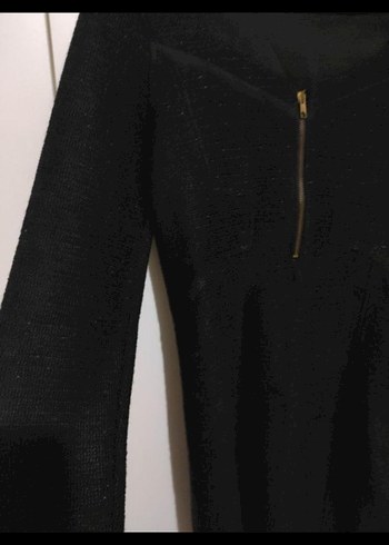 Siyah  Fermuarlı Triko simli Elbise - Görsel 5