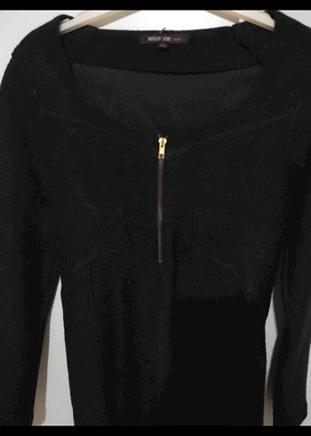 Siyah  Fermuarlı Triko simli Elbise - Görsel 3