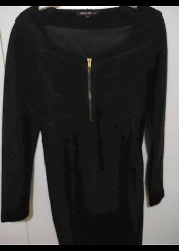 Siyah  Fermuarlı Triko simli Elbise - Görsel 6