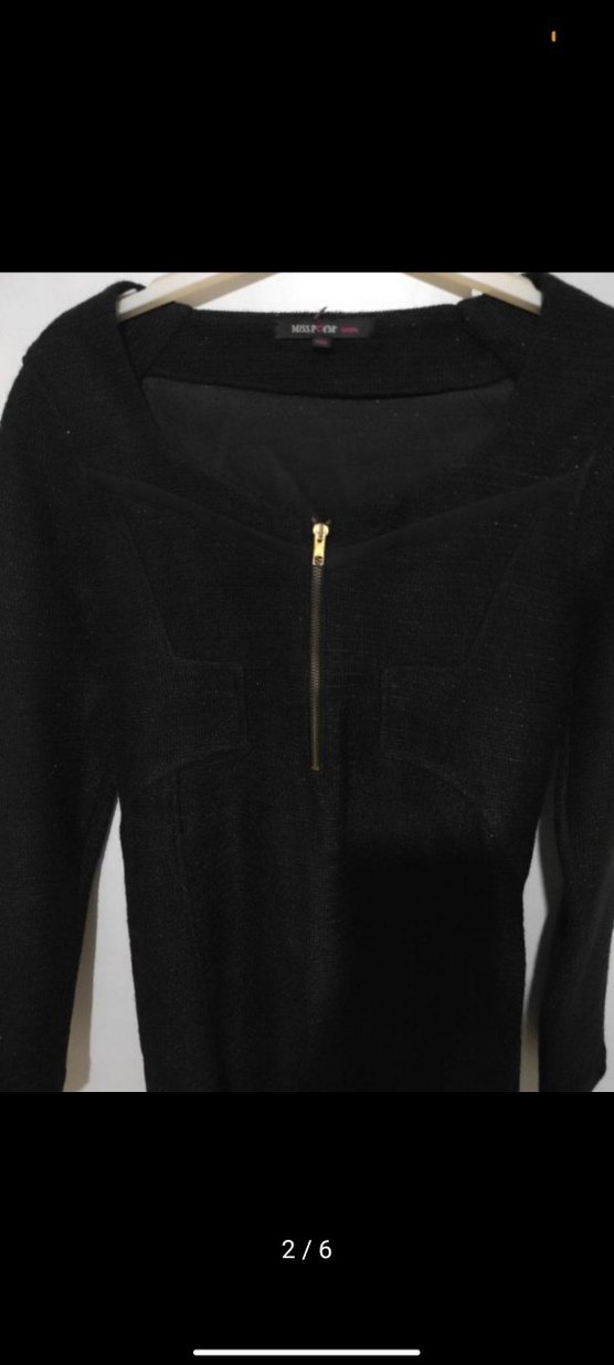 Siyah  Fermuarlı Triko simli Elbise - Görsel 3