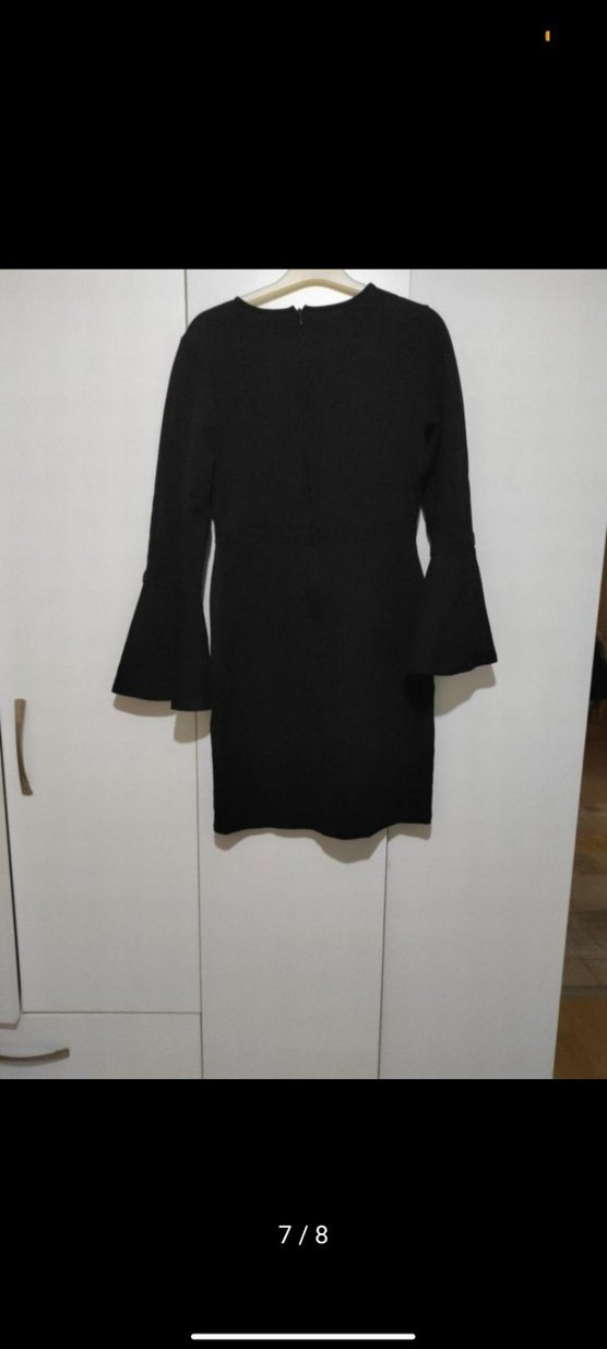 Uzun Kollu İşlemeli Siyah Mini Elbise - Görsel 3