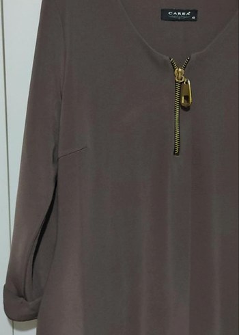 Kahverengi travukar Kollu Fermuarlı elbise - Görsel 4