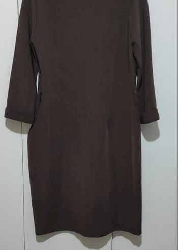 Kahverengi travukar Kollu Fermuarlı elbise - Görsel 2