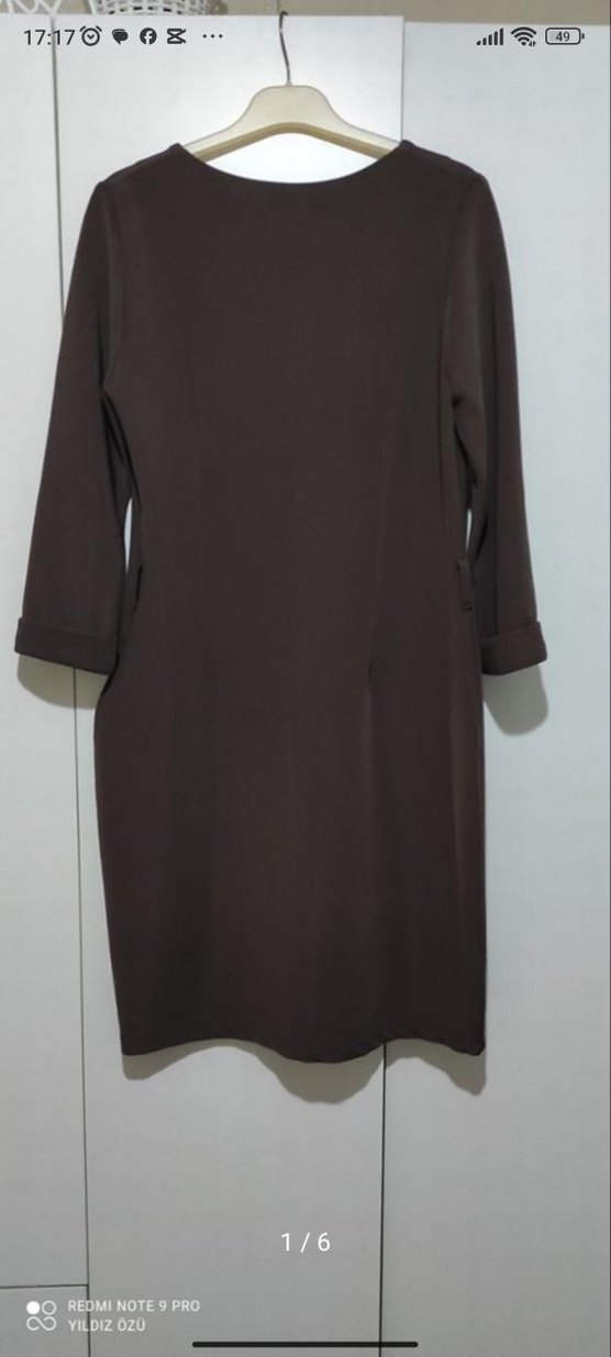 Kahverengi travukar Kollu Fermuarlı elbise - Görsel 2