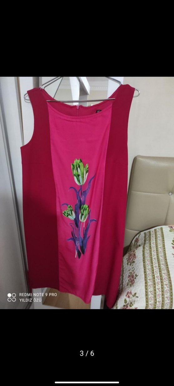 Pembe Baskılı Kolsuz Mini Elbise - Görsel 2