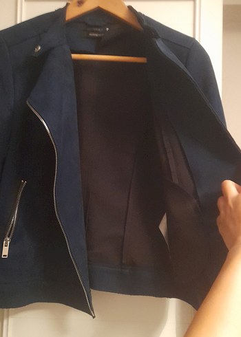 lacivert Süet Biker Ceket - Görsel 3