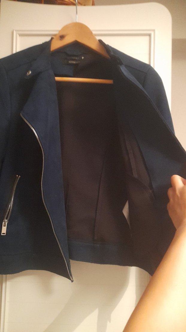 lacivert Süet Biker Ceket - Görsel 3