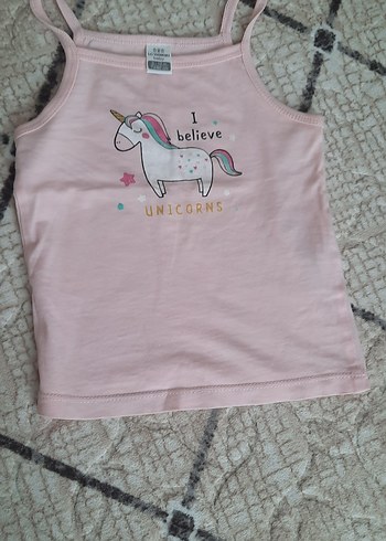Pembe Kız Çocuk Askılı Baskılı Tişört