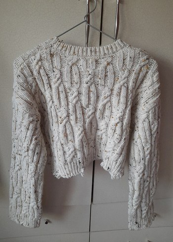 Zara Bohem Tarzı Gri Örgü Yun Kadın Kazak - Görsel 2