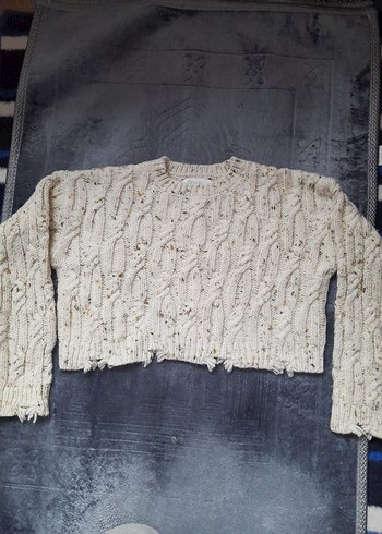 Zara Bohem Tarzı Gri Örgü Yun Kadın Kazak - Görsel 6