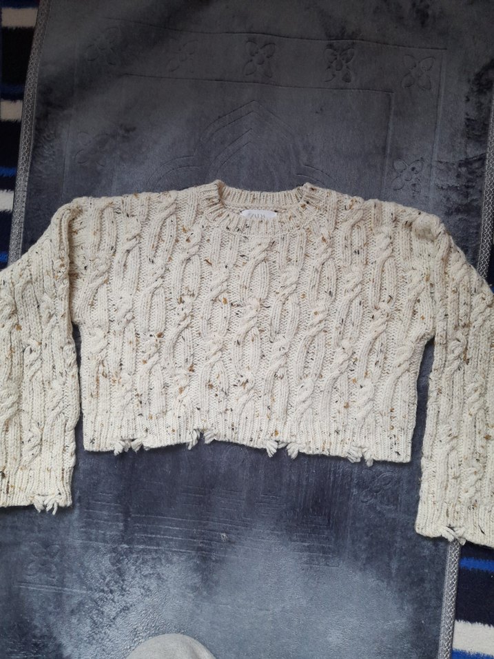 Zara Bohem Tarzı Gri Örgü Yun Kadın Kazak - Görsel 5