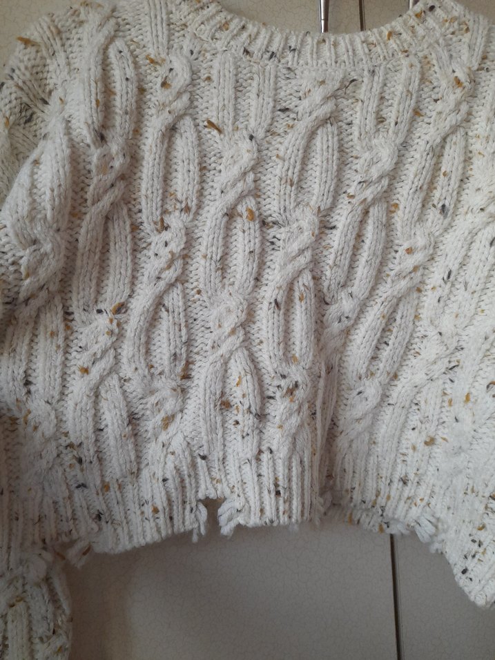 Zara Bohem Tarzı Gri Örgü Yun Kadın Kazak - Görsel 4