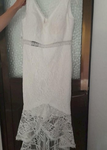 Beyaz simli taşlı abiye 38-40  beden - Görsel 2