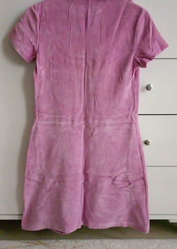 Düğmeli Mor Süet Midi Elbise - Görsel 4