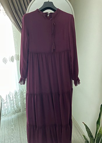 Diğer Mor Uzun Kollu Volanlı Bohem Elbise