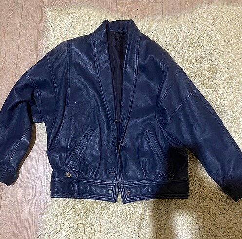 vintage lacivert deri ceket