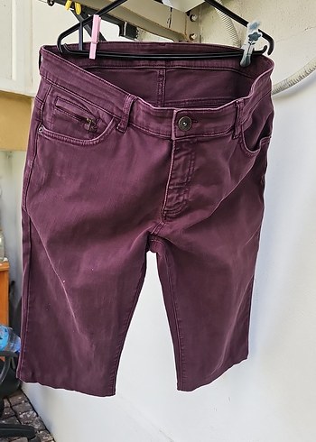 mürdüm renkli Düğmeli Erkek Denim Pantolon