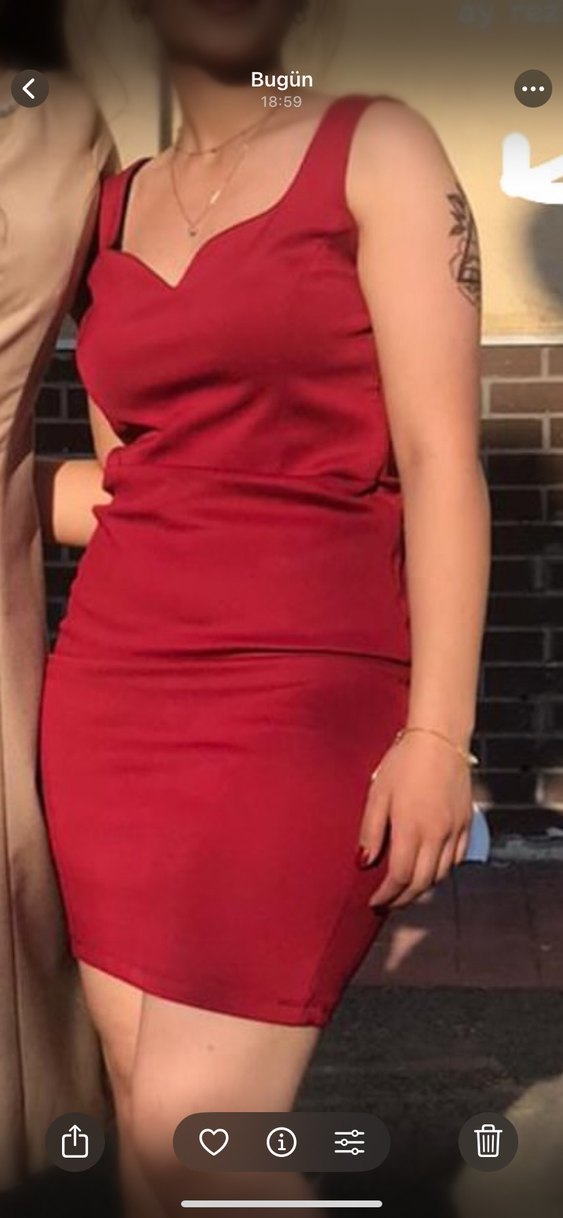 Kırmızı V Yakalı Drapeli Midi Kalem Elbise - Görsel 2