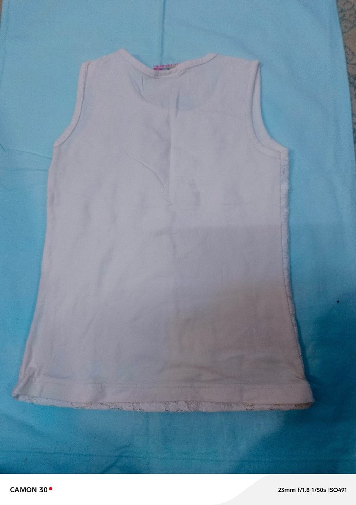 Kız Çocuk Dantelli Beyaz Kolsuz - Görsel 2