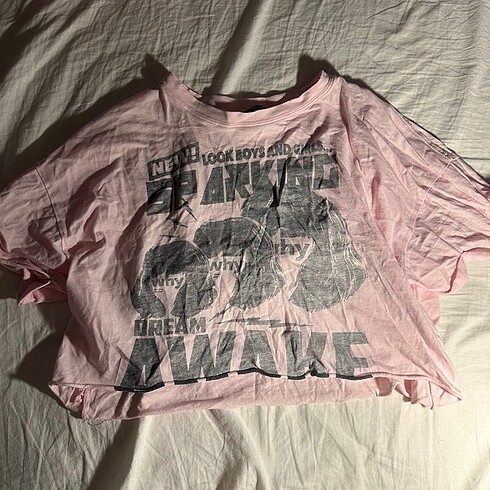 toz pembe crop üst transfer baskılı