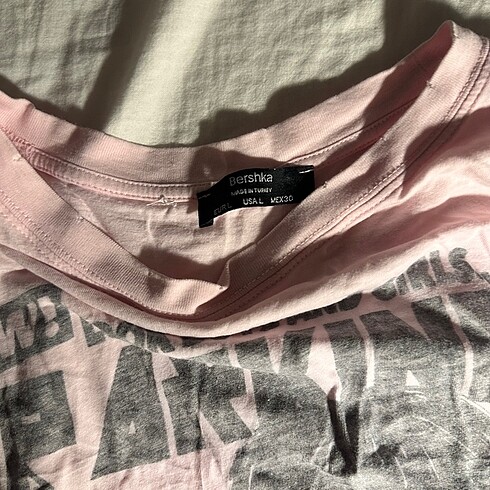 l Beden toz pembe crop üst transfer baskılı