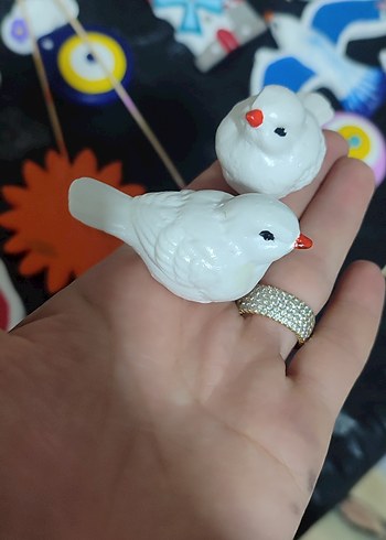 Beyaz Seramik Kuş Figürleri saksı süsü