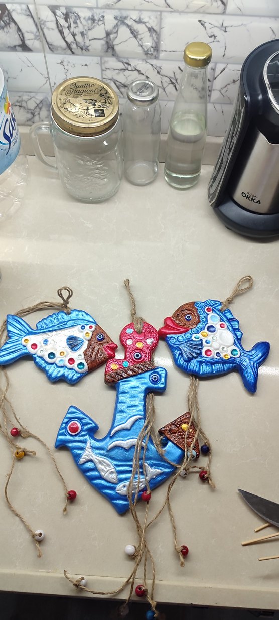 Mavi Çapa ve Balık Figürlü Bohem Dekorasyon - Görsel 2