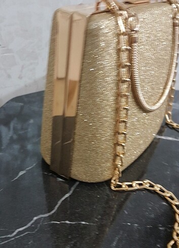 Beden altın Renk Simli model abiye çanta
