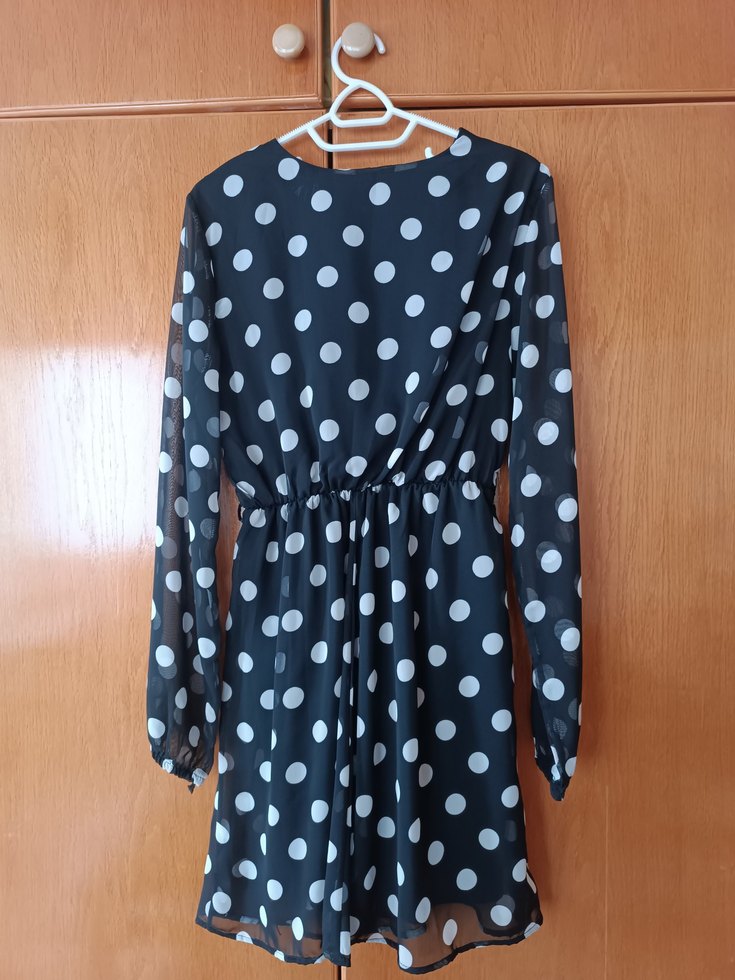 Puantiye Desenli Siyah  Midi Elbise - Görsel 3