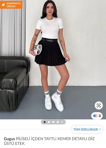 Gugus Piliseli Kemerli Siyah Mini Etek
