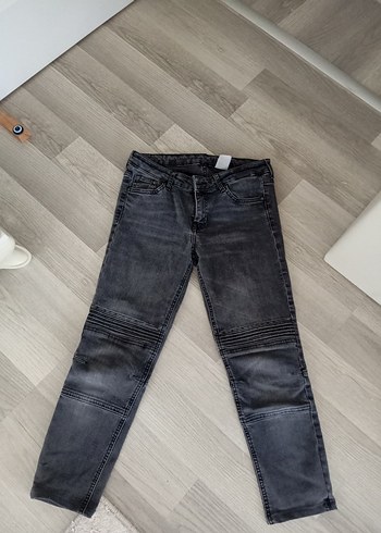 36 Beden Gri Biker Kadın Denim Pantolon