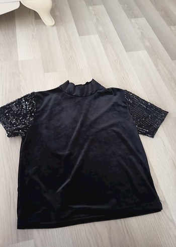 Zara Kısa Kollu Siyah Payetli Kadın Bluz
