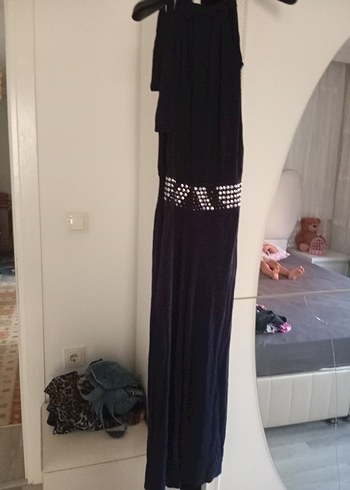 Zara Kemer Detaylı Lacivert Uzun Halter tulum