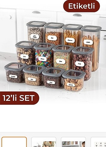 12'li Etiketli Kare Erzak Saklama Kabları