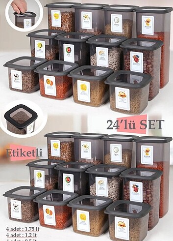 24'lü Etiketli Erzak Saklama Kabları 