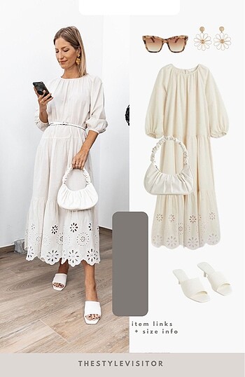 l Beden H&m Pamuklu İşlemeli Elbise