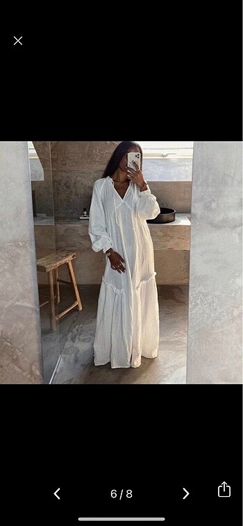 H&M Beyaz Müslin Uzun Elbise