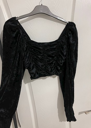 Kadın Siyah kadife kare yaka bluz - Görsel 2