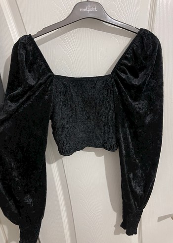 Kadın Siyah kadife kare yaka bluz - Görsel 3