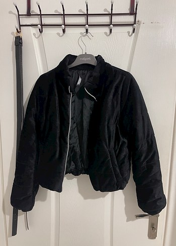 Siyah kadife Kadın Mont - Görsel 2