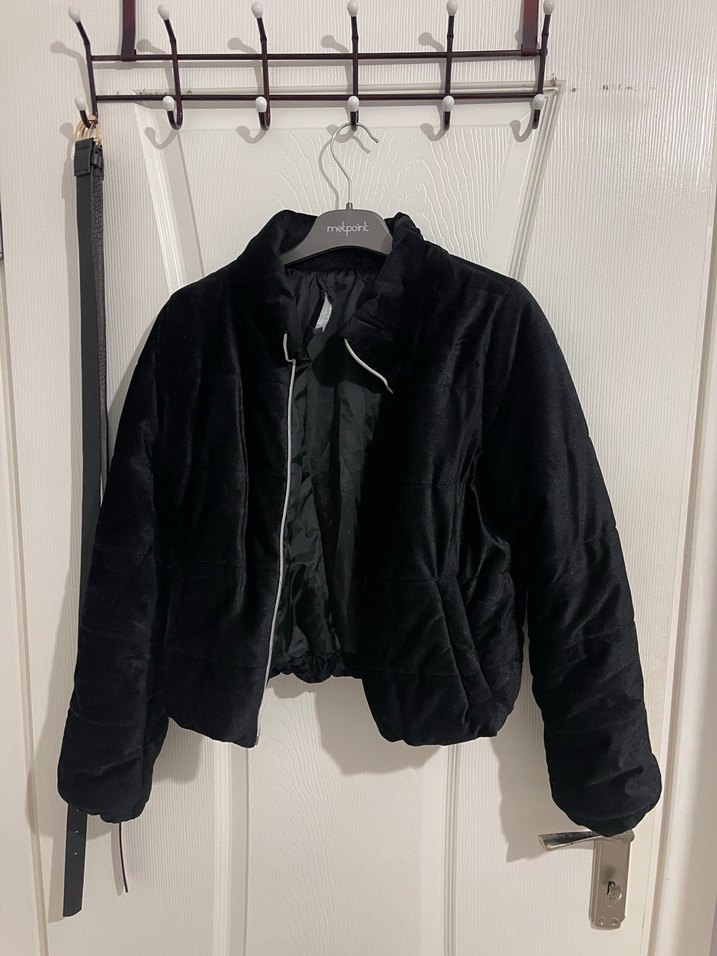 Siyah kadife Kadın Mont - Görsel 2