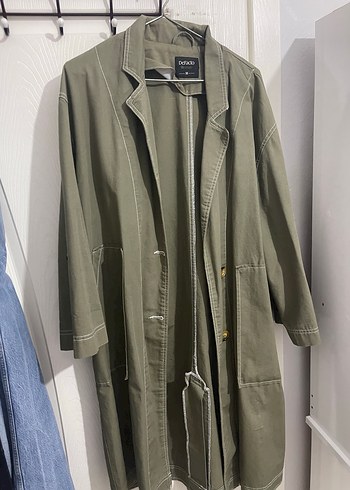 Kadın Haki yeşili Midi Keten Trençkot - Görsel 2