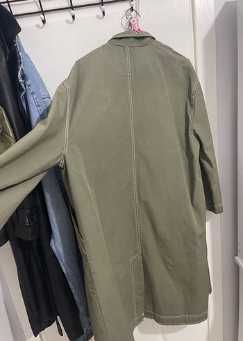 Kadın Haki yeşili Midi Keten Trençkot - Görsel 3