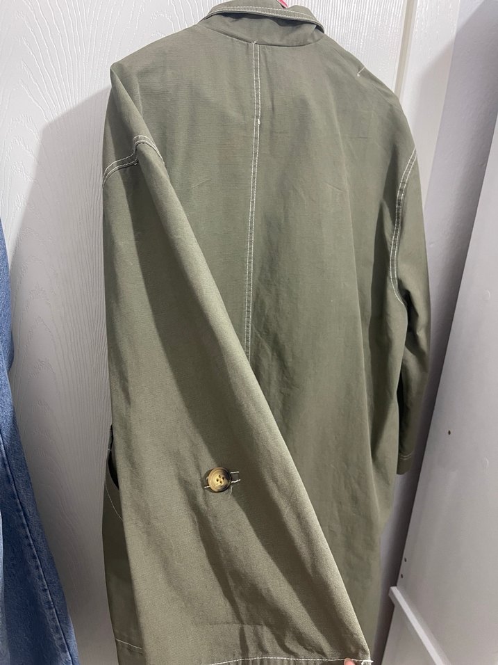 Kadın Haki yeşili Midi Keten Trençkot - Görsel 4
