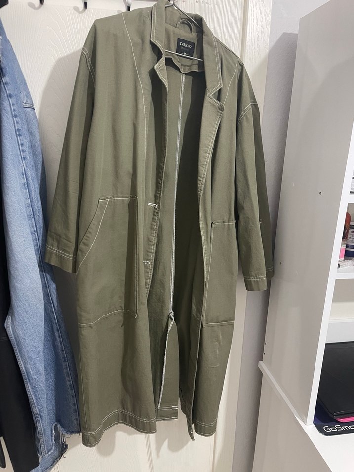 Kadın Haki yeşili Midi Keten Trençkot - Görsel 5