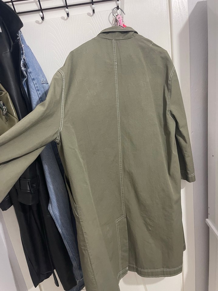 Kadın Haki yeşili Midi Keten Trençkot - Görsel 3