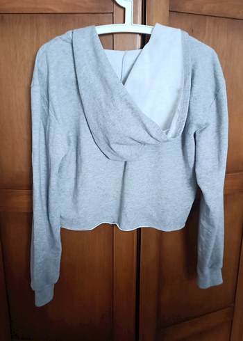 Gri Kapüşonlu Bağcıklı Kadın Sweatshirt koton M beden - Görsel 3