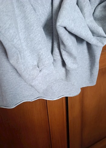 Gri Kapüşonlu Bağcıklı Kadın Sweatshirt koton M beden - Görsel 5