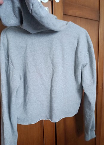 Gri Kapüşonlu Bağcıklı Kadın Sweatshirt koton M beden - Görsel 4