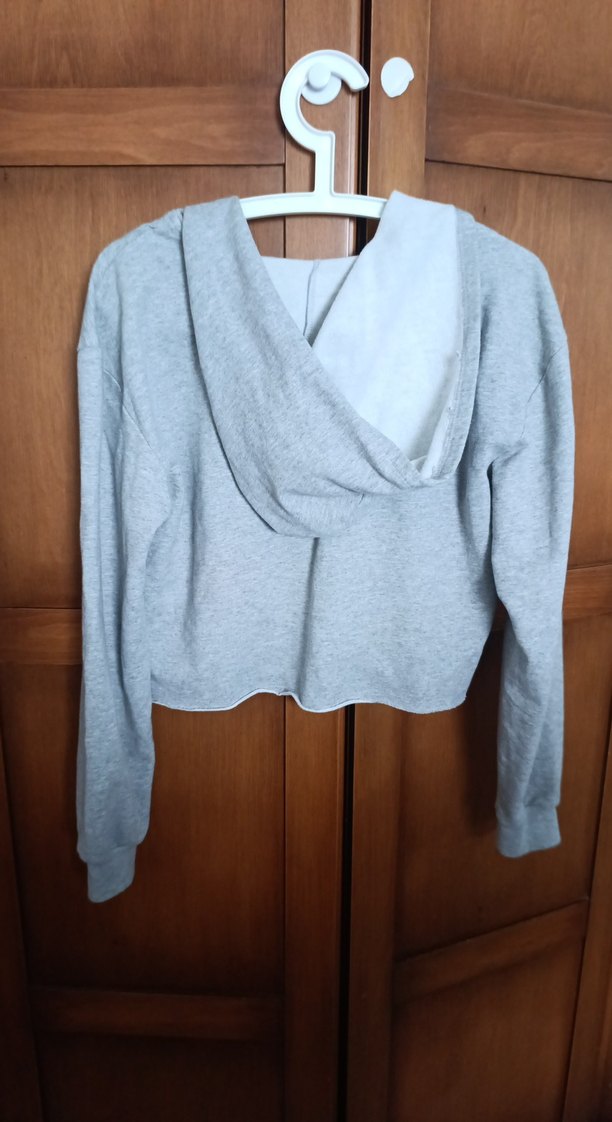 Gri Kapüşonlu Bağcıklı Kadın Sweatshirt koton M beden - Görsel 3